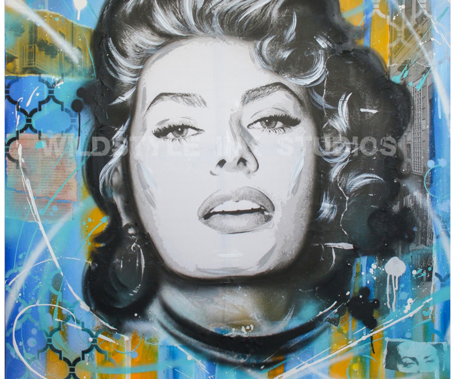 Bella - Spray Paint, Mixed Media on Canvas 36x48. Graffiti Artist Aladdin